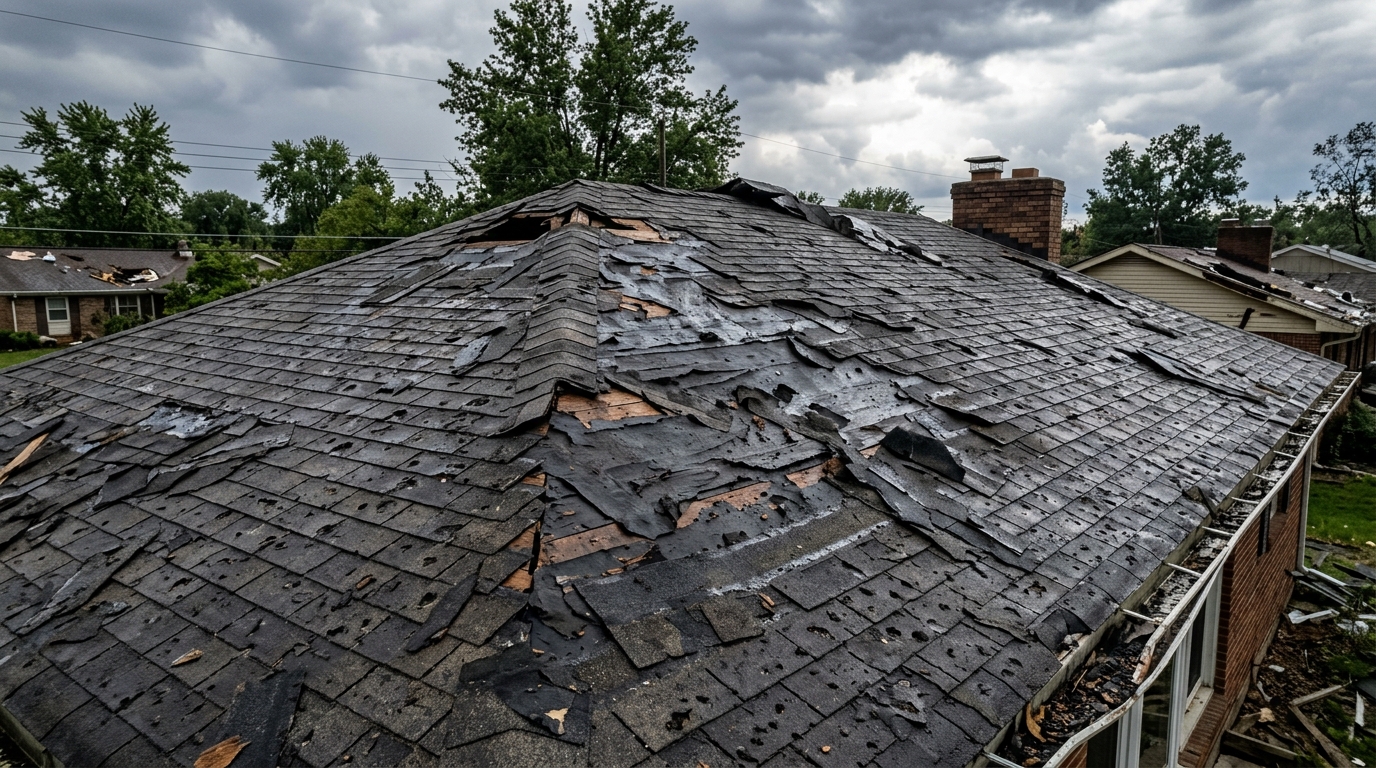 Storm Damaged Architectural Shingle Restoration Before